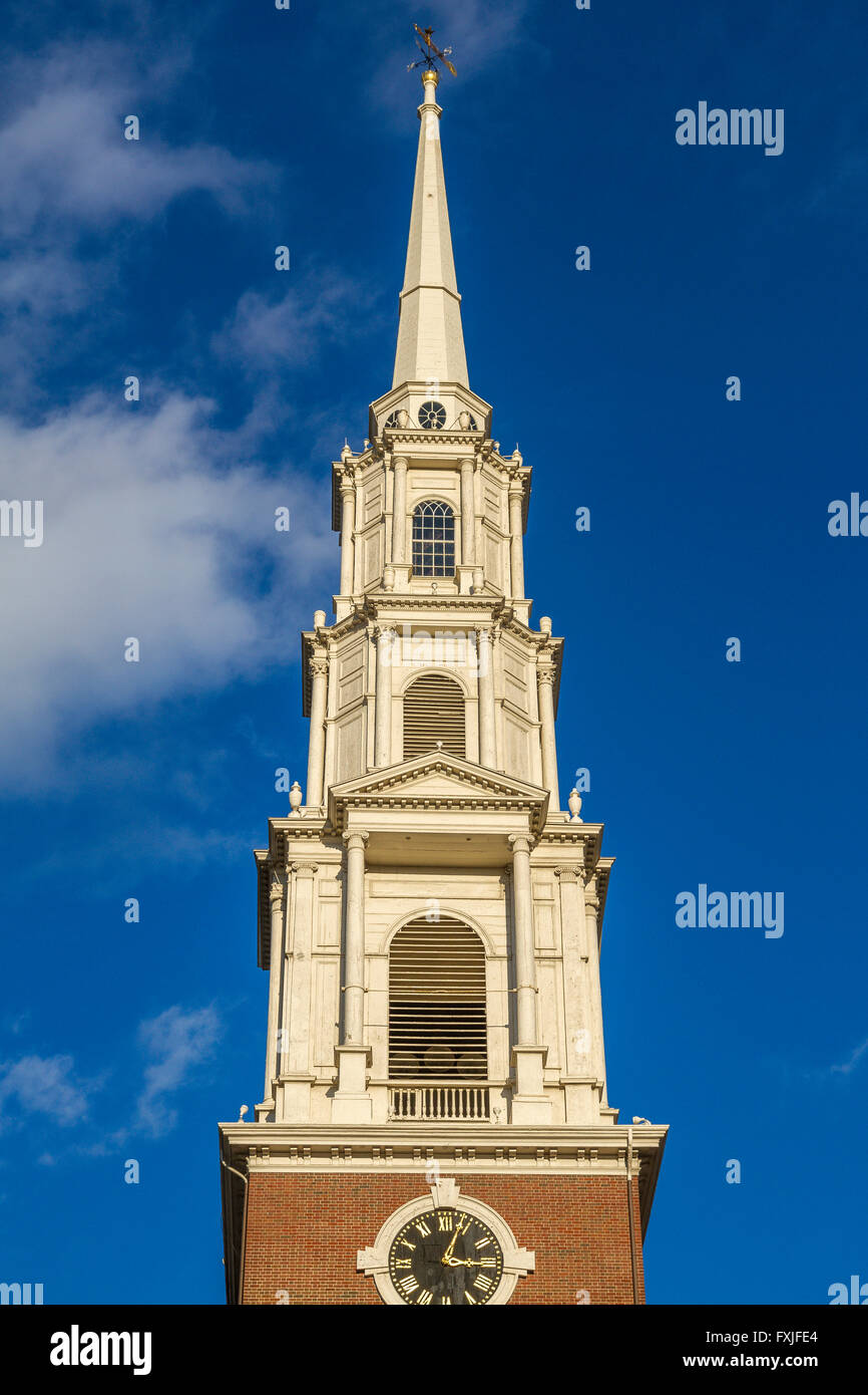 La guglia di Park St Church spire a Boston, una chiesa storica nel centro di Boston, ma, USA Foto Stock