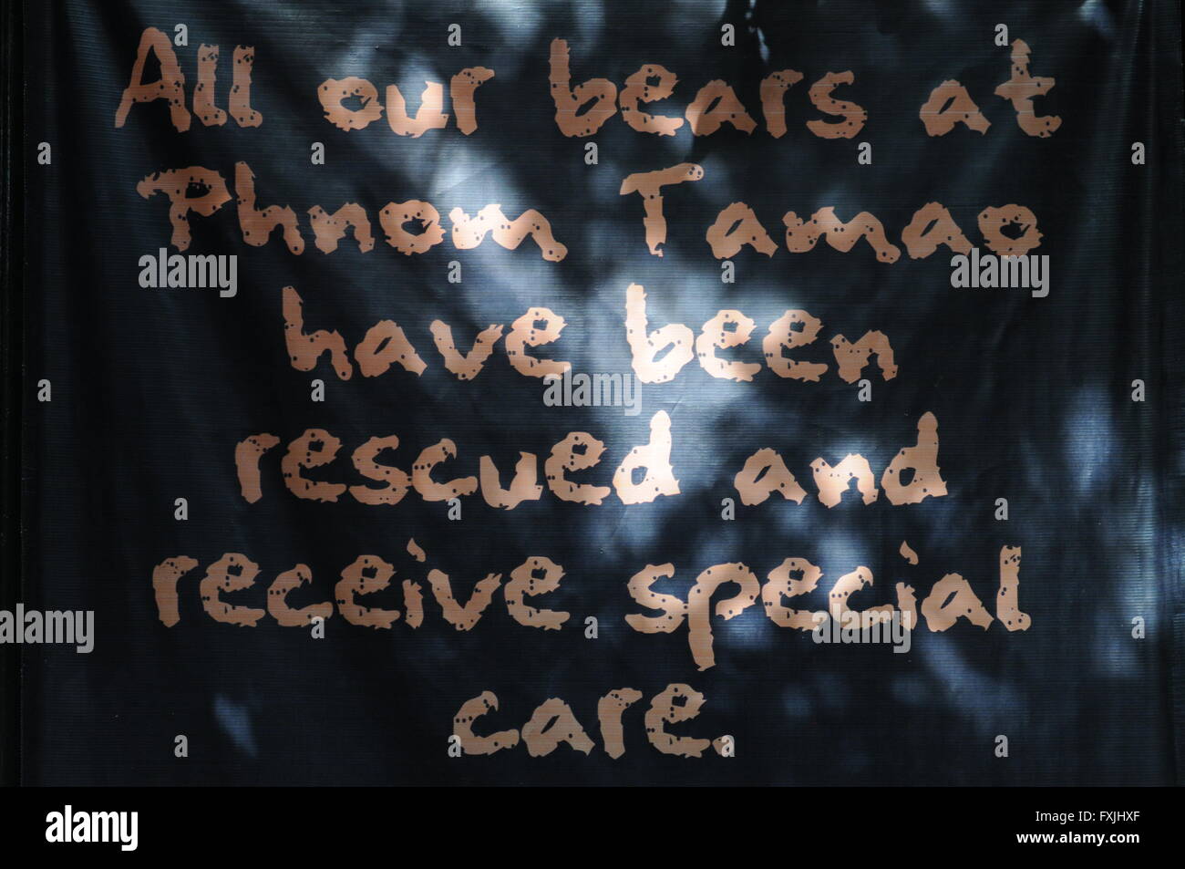 Salvato bear segno, Phnom Tamao Zoological Garden & Wildlife Rescue Center, provincia di Takeo, Cambogia. Credito: Kraig Lieb Foto Stock