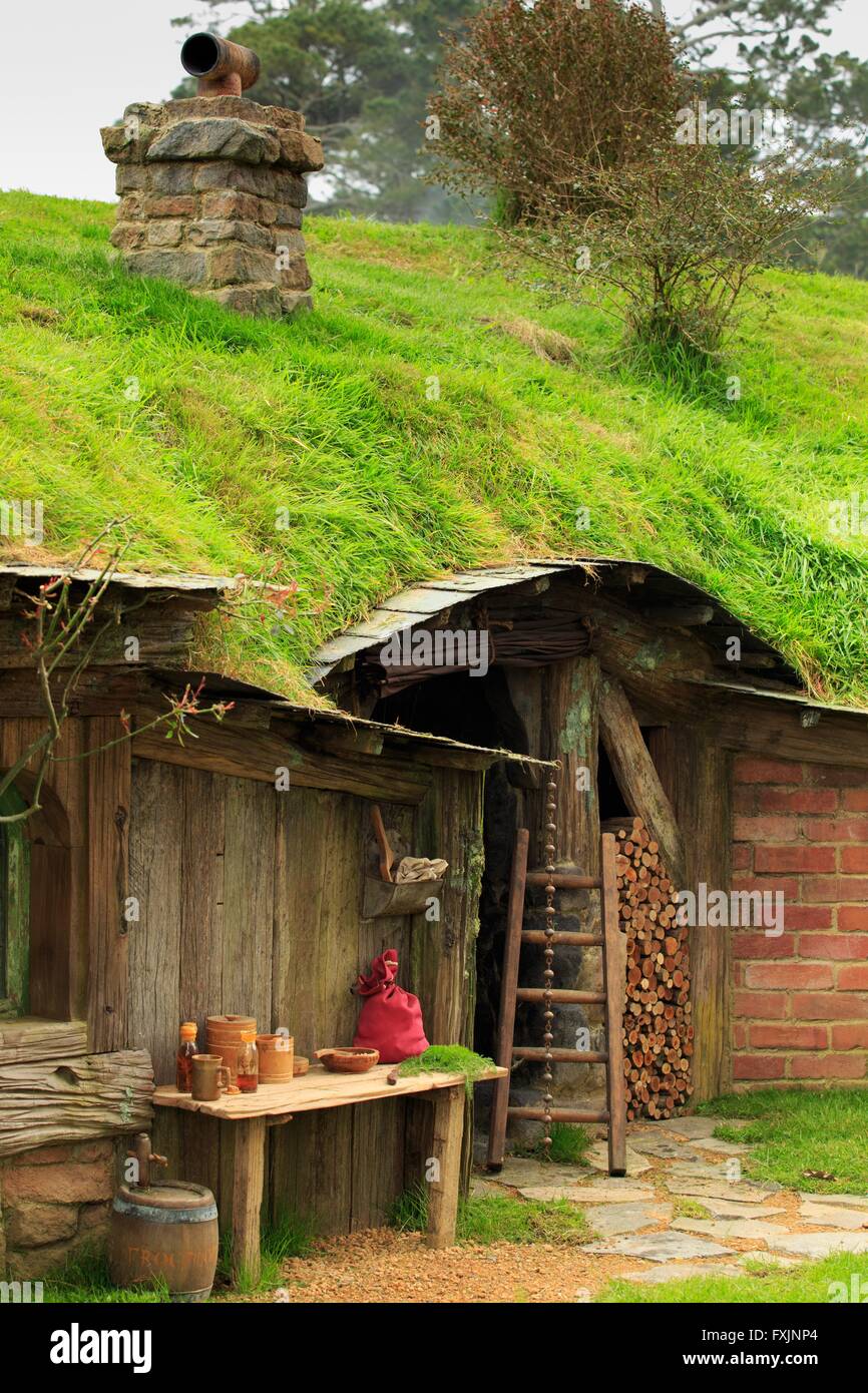 Hobbiton, vicino Matamata sull'Isola del nord della Nuova Zelanda, è la casa del set del film utilizzato nella serie di film il signore del RI Foto Stock