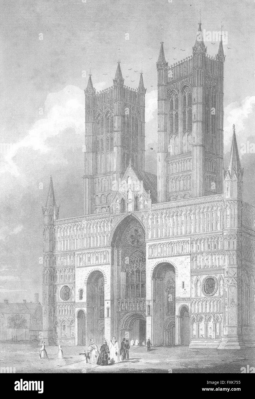 LINCS: Cattedrale di Lincoln: Saunders vista frontale, antica stampa 1836 Foto Stock