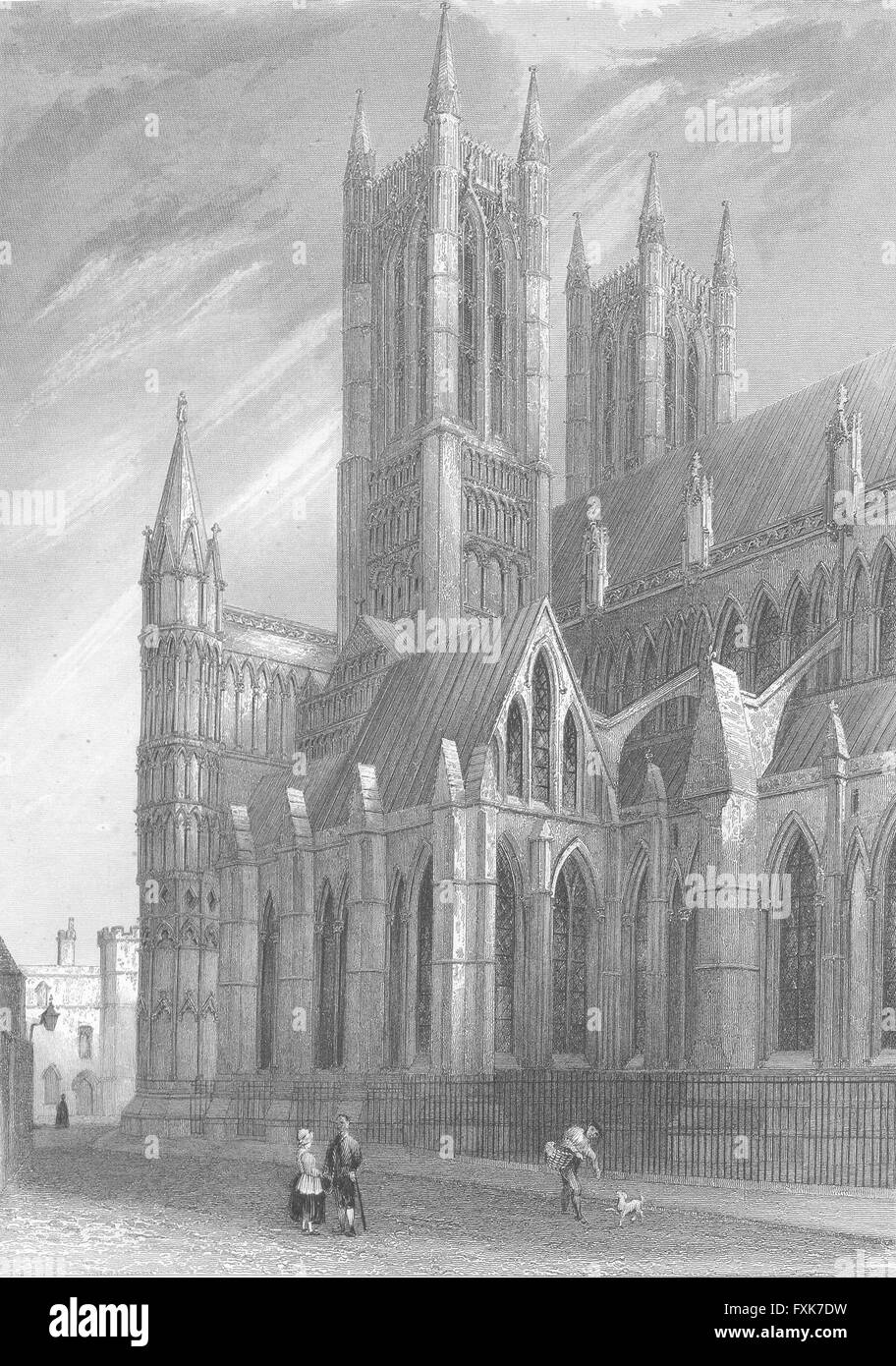 LINCS: Cattedrale di Lincoln SW angolo, antica stampa 1836 Foto Stock