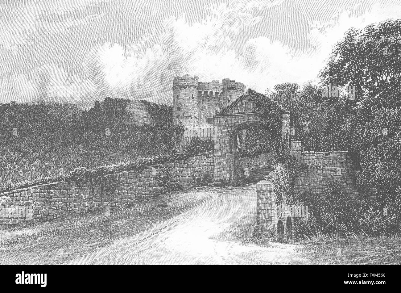 Il castello di CARISBROOKE: IOW: Barbner seppia, antica stampa 1895 Foto Stock