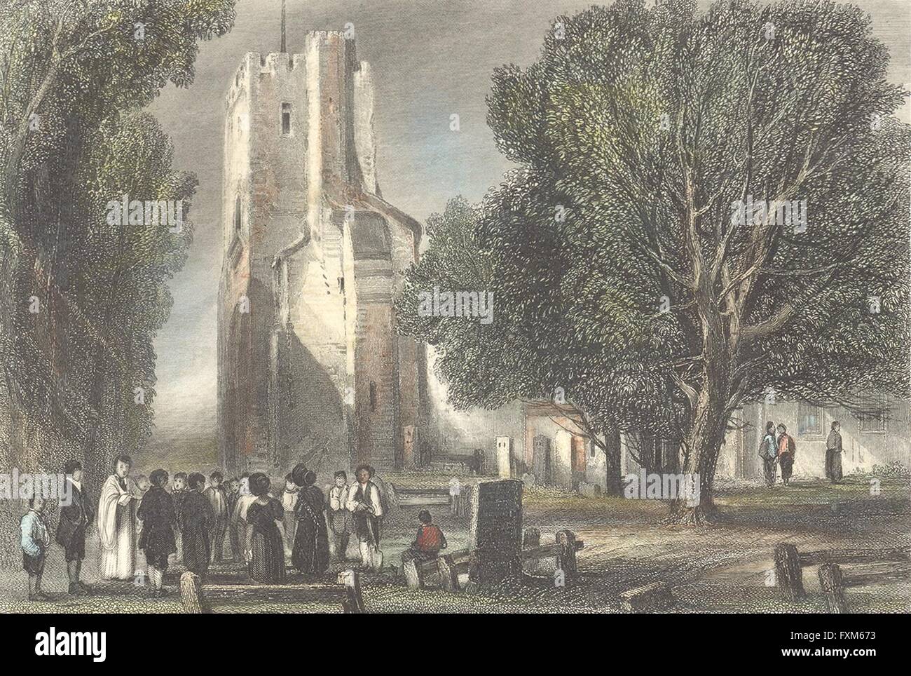 HERTS: la chiesa di San Michele, St Albans: Marshall, antica stampa 1850 Foto Stock