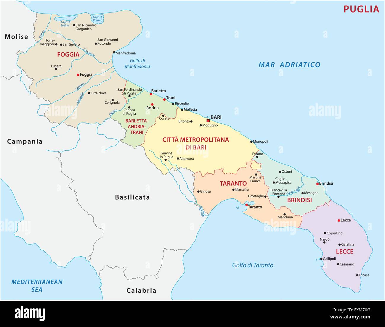 Puglia mappa amministrativa, Italia Illustrazione Vettoriale