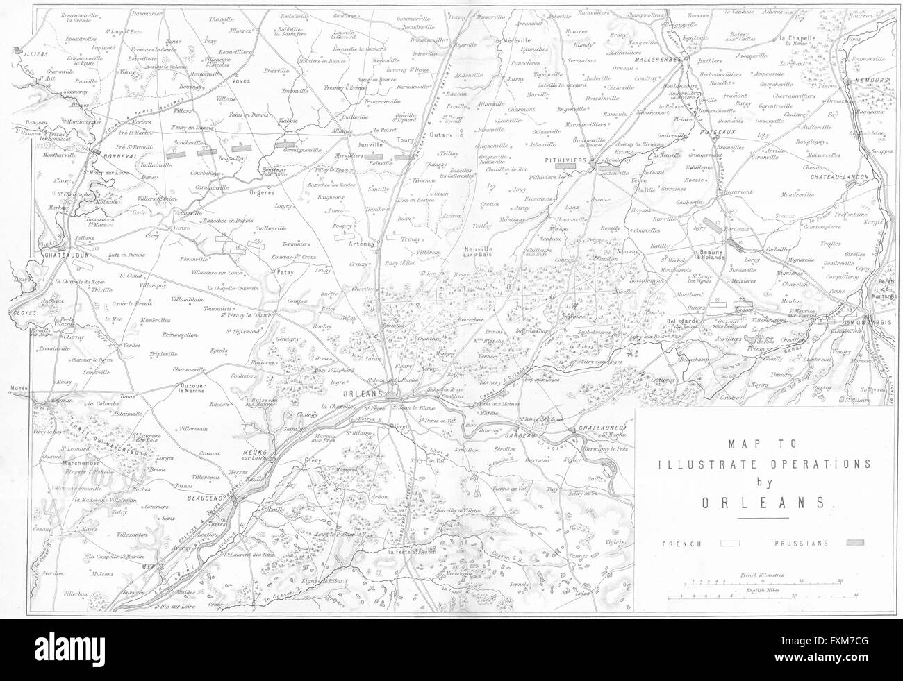 ORLEANS: operazioni di mappa: guerra franco-prussiana, 1875 Foto Stock