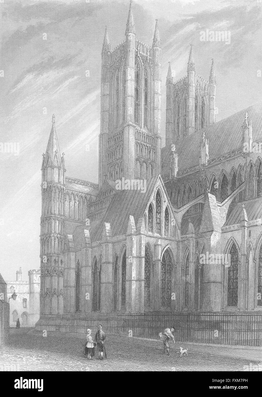 LINCS: Cattedrale di Lincoln, SW angolo, antica stampa 1836 Foto Stock