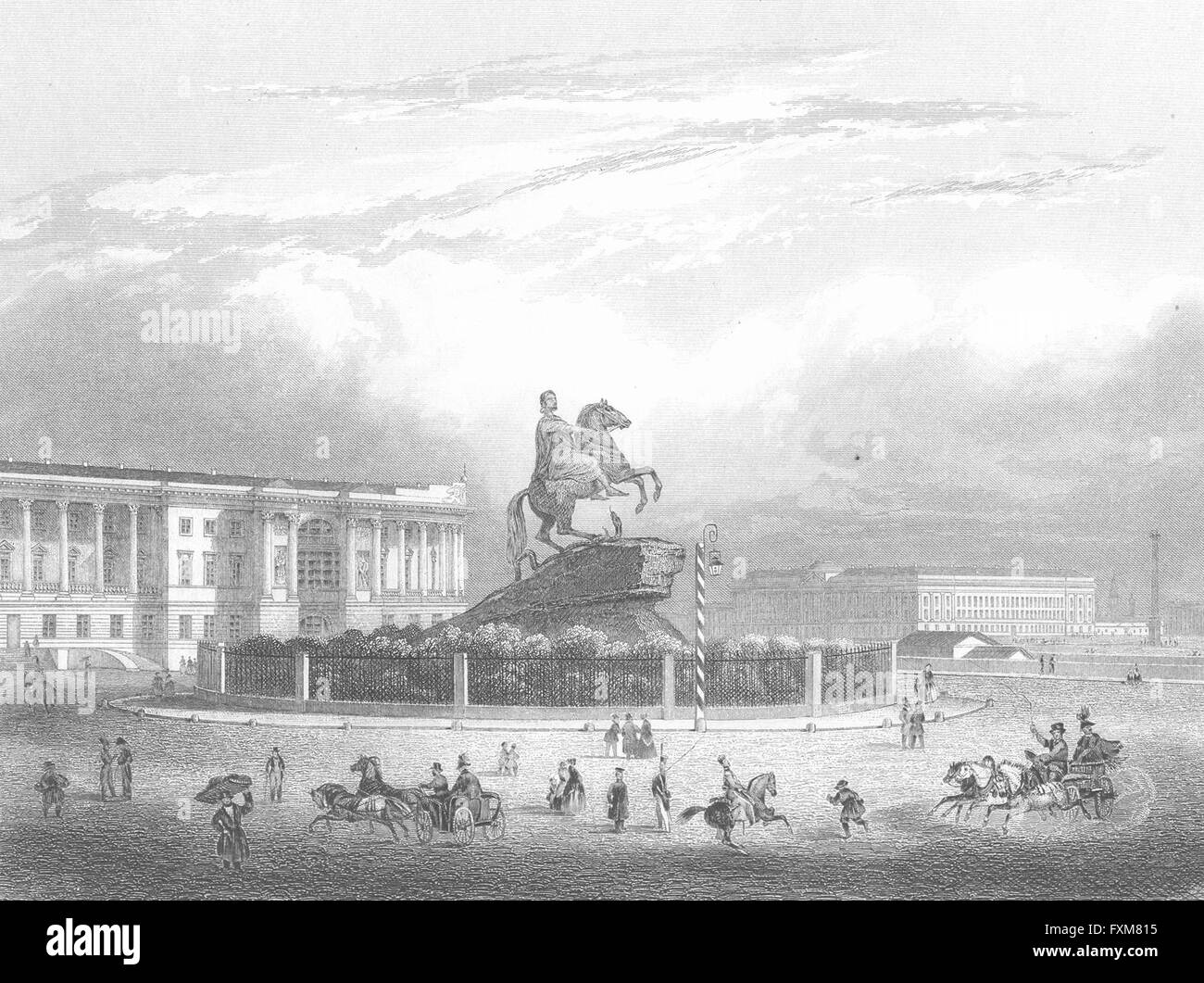 San Pietroburgo: Monumento di Pietro grande: Payne, antica stampa 1847 Foto Stock