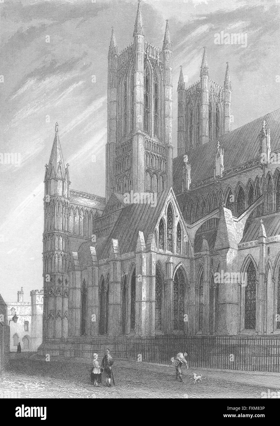 LINCS: Cattedrale di Lincoln SW angolo, antica stampa 1836 Foto Stock