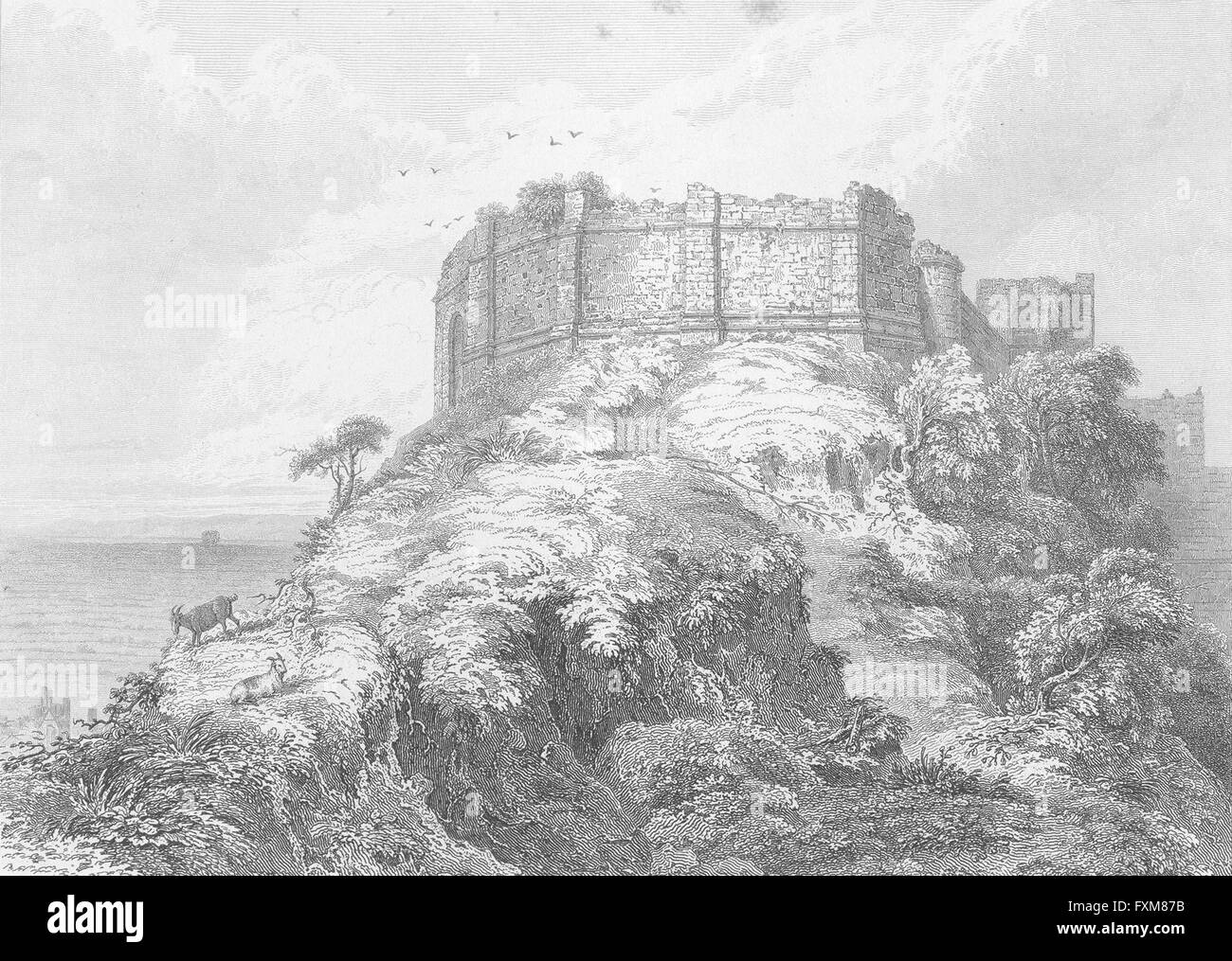 LINCOLN: Mantenere Tower, Castello: cattedrale della città , antica stampa 1827 Foto Stock