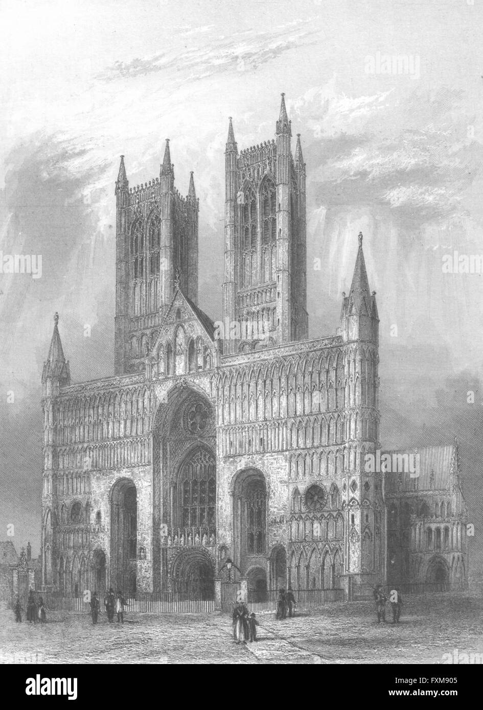 LINCS: Cattedrale di Lincoln, antica stampa 1851 Foto Stock
