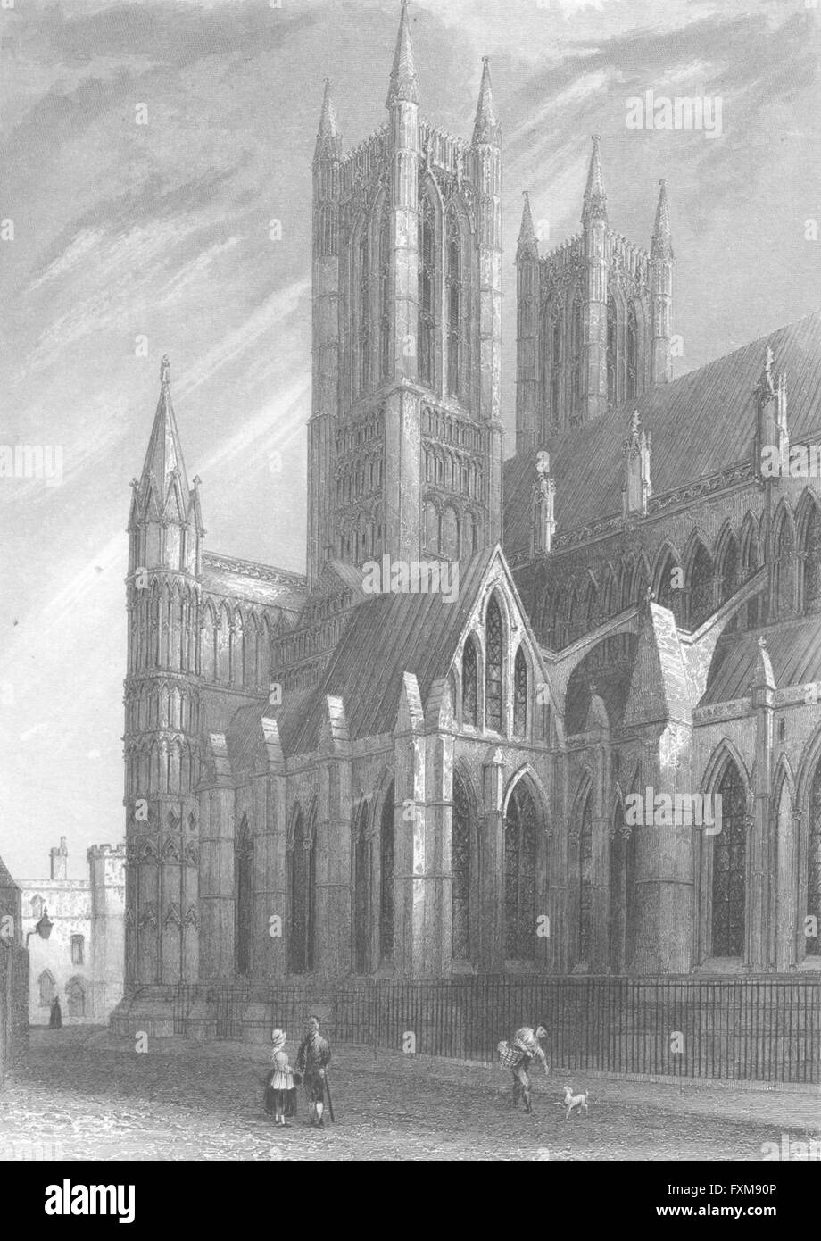 LINCS: Cattedrale di Lincoln SW angolo, antica stampa 1851 Foto Stock