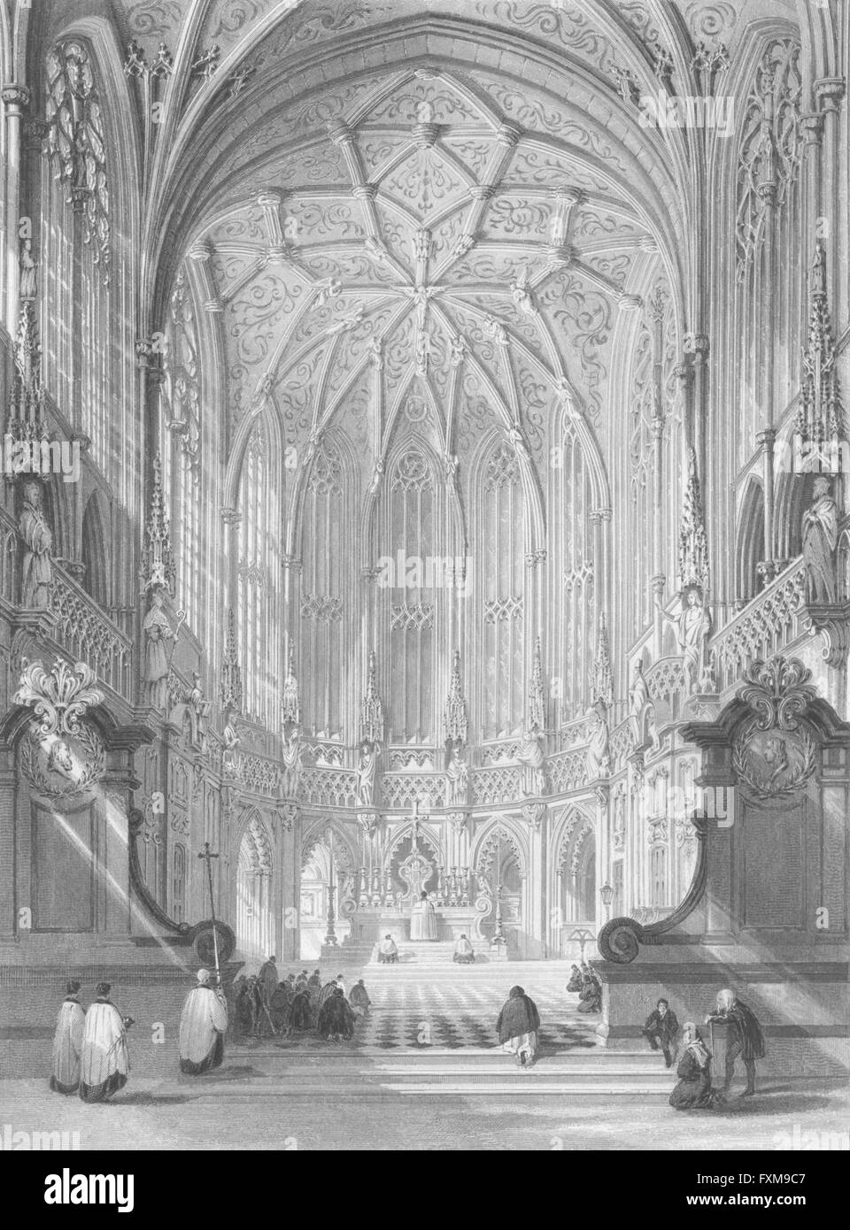 Belgio: Chiesa di San Giacomo, Liegi: Wright, antica stampa 1840 Foto Stock