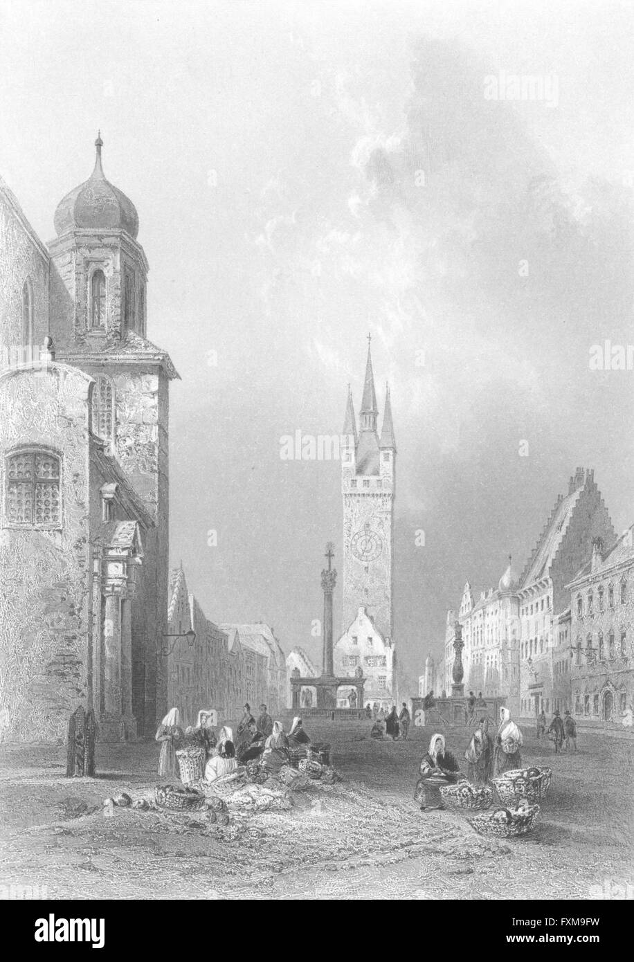 Germania: Straubing: Bartlett St-Roberts occupato, antica stampa 1840 Foto Stock