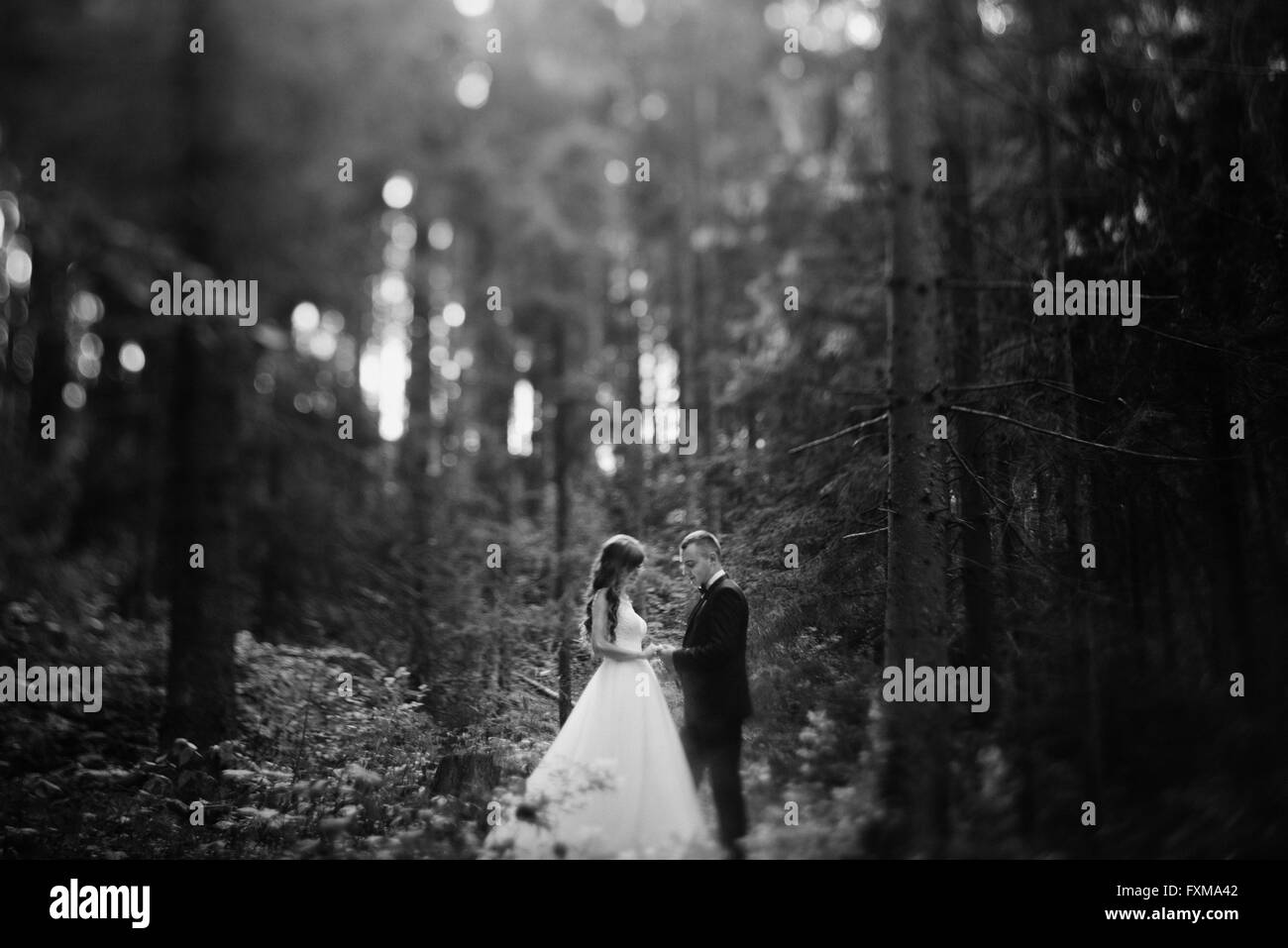 Foto in bianco e nero di giovani sposi dancing outdoor Foto Stock