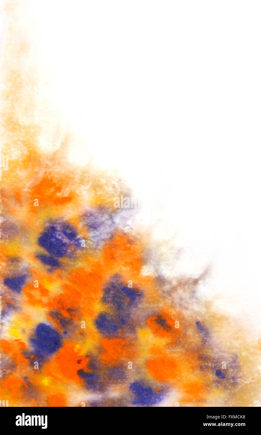 Abstract disegnati a mano sfondo acquerelli: blu e arancione sfuma. Ottimo per le textures, vintage design e carta da parati di lusso Foto Stock