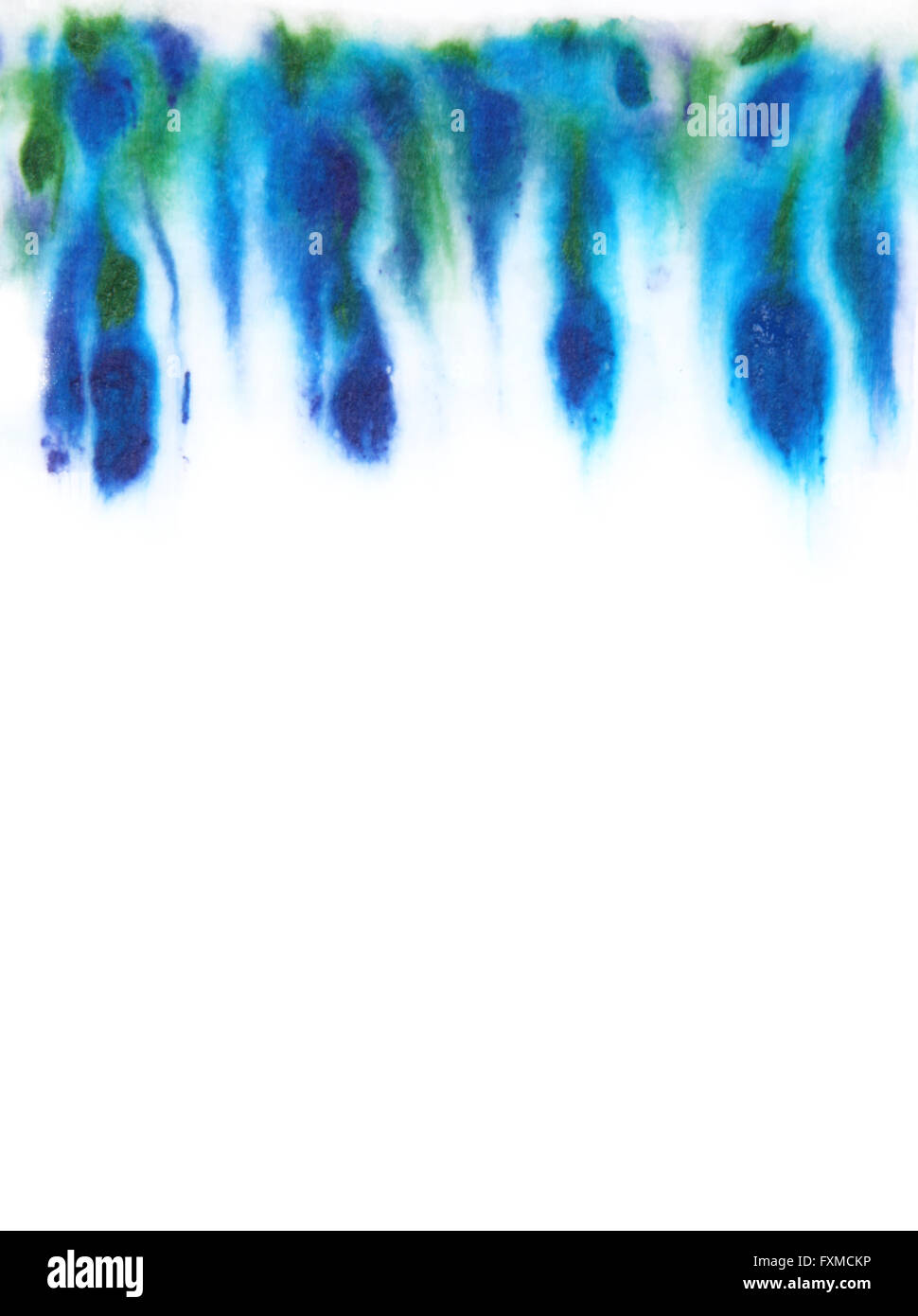 Abstract disegnati a mano sfondo acquerelli: blu fiori e foglie verdi. Ottimo per le textures, vintage design e carta da parati di lusso Foto Stock