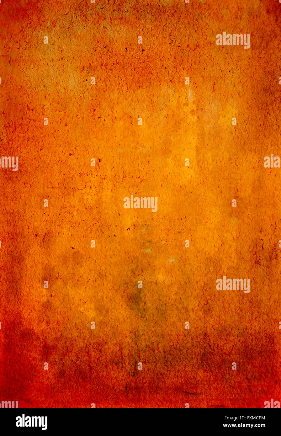 Abstract testurizzato con sfondo rosso, marrone e schemi di colore giallo su sfondo arancione. Per l'arte texture, grunge design e vintage carta / telaio di confine Foto Stock