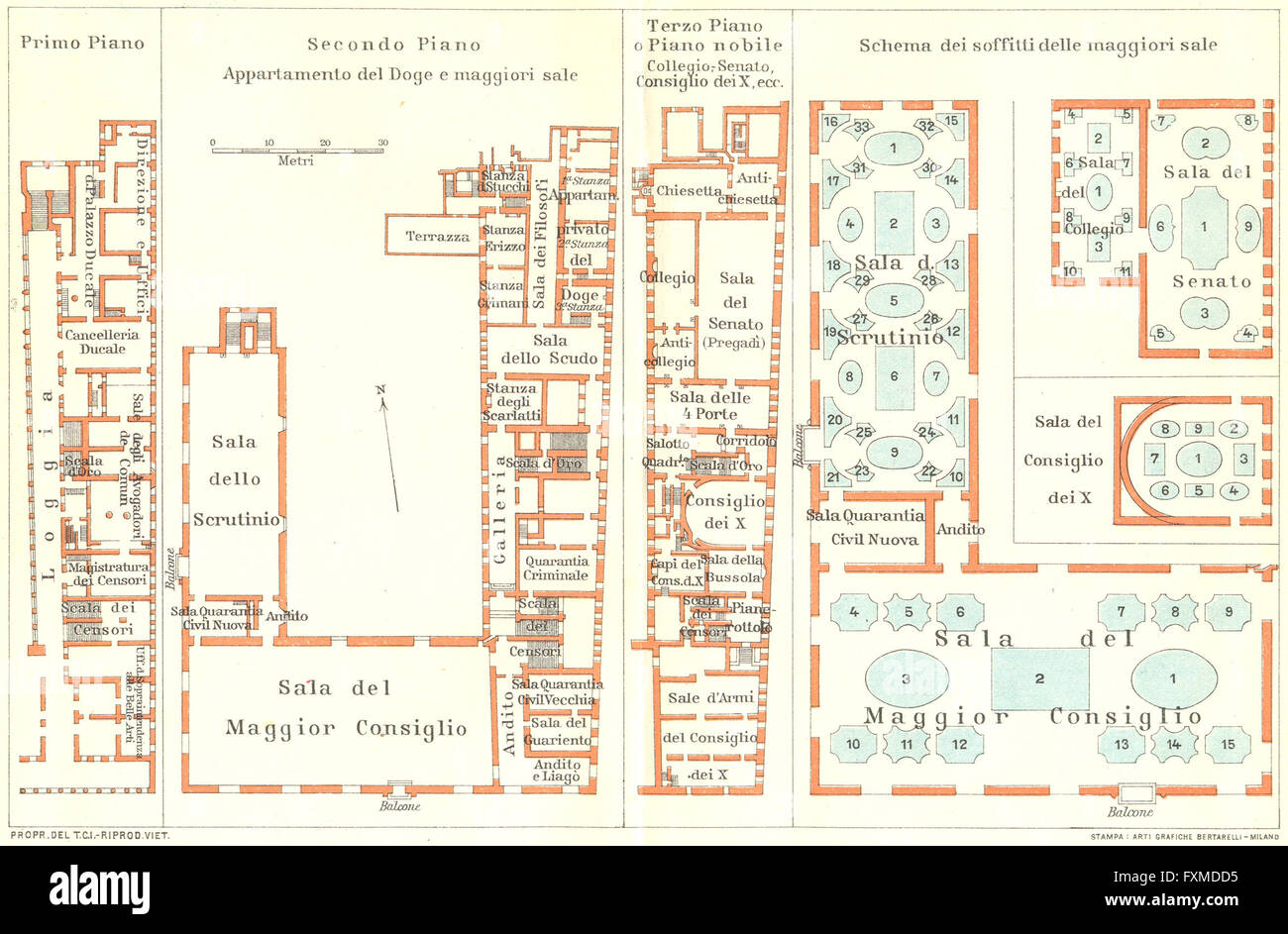 Venezia Venezia. Il Palazzo Ducale, 1927 Vintage map Foto Stock