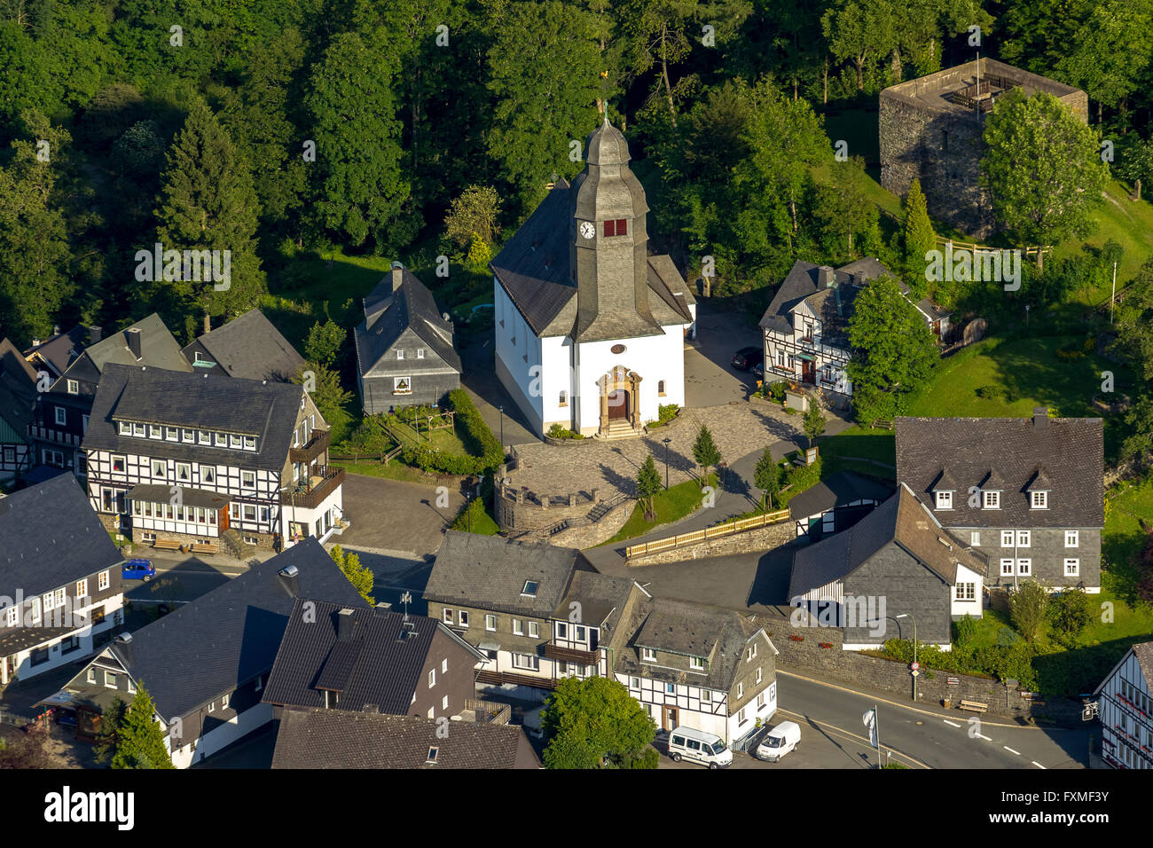 Vista aerea, dal di sopra, Nordenau Schmallenberg, Hochsauerland regione Renania settentrionale-Vestfalia, Germania, Europa, vista aerea, Foto Stock