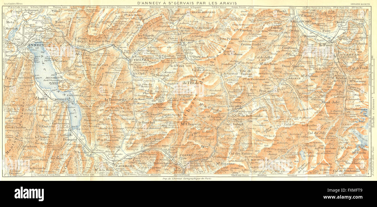 HAUTE-SAVOIE. Annecy St Gervais par Aravis. Alpes Françaises 1926 Vintage map Foto Stock