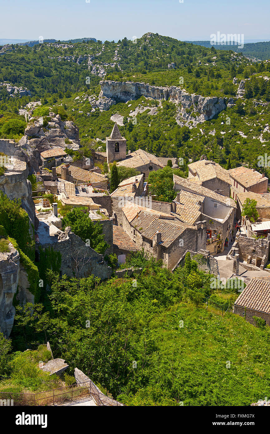 Vista di Les Baux de Provence, Francia Foto Stock