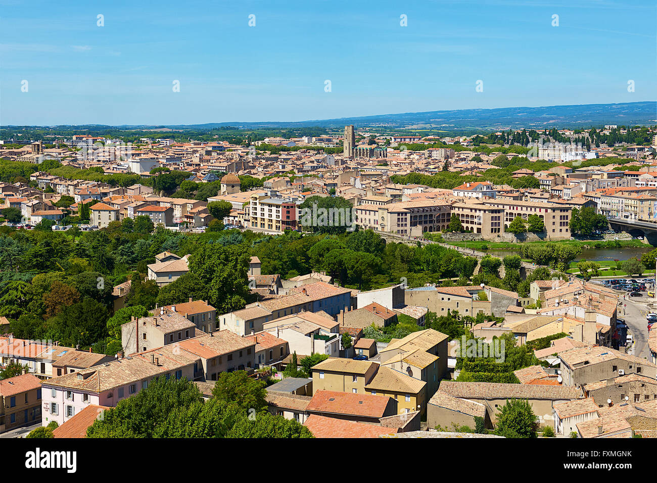 Panoramica della nuova città di Carcassonne, Carcassonne, Francia Foto Stock