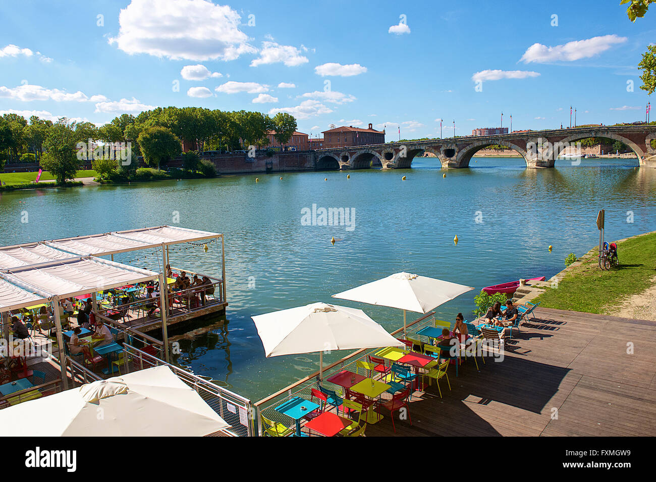 Vista del fiume Garonne, Toulouse, Francia Foto Stock