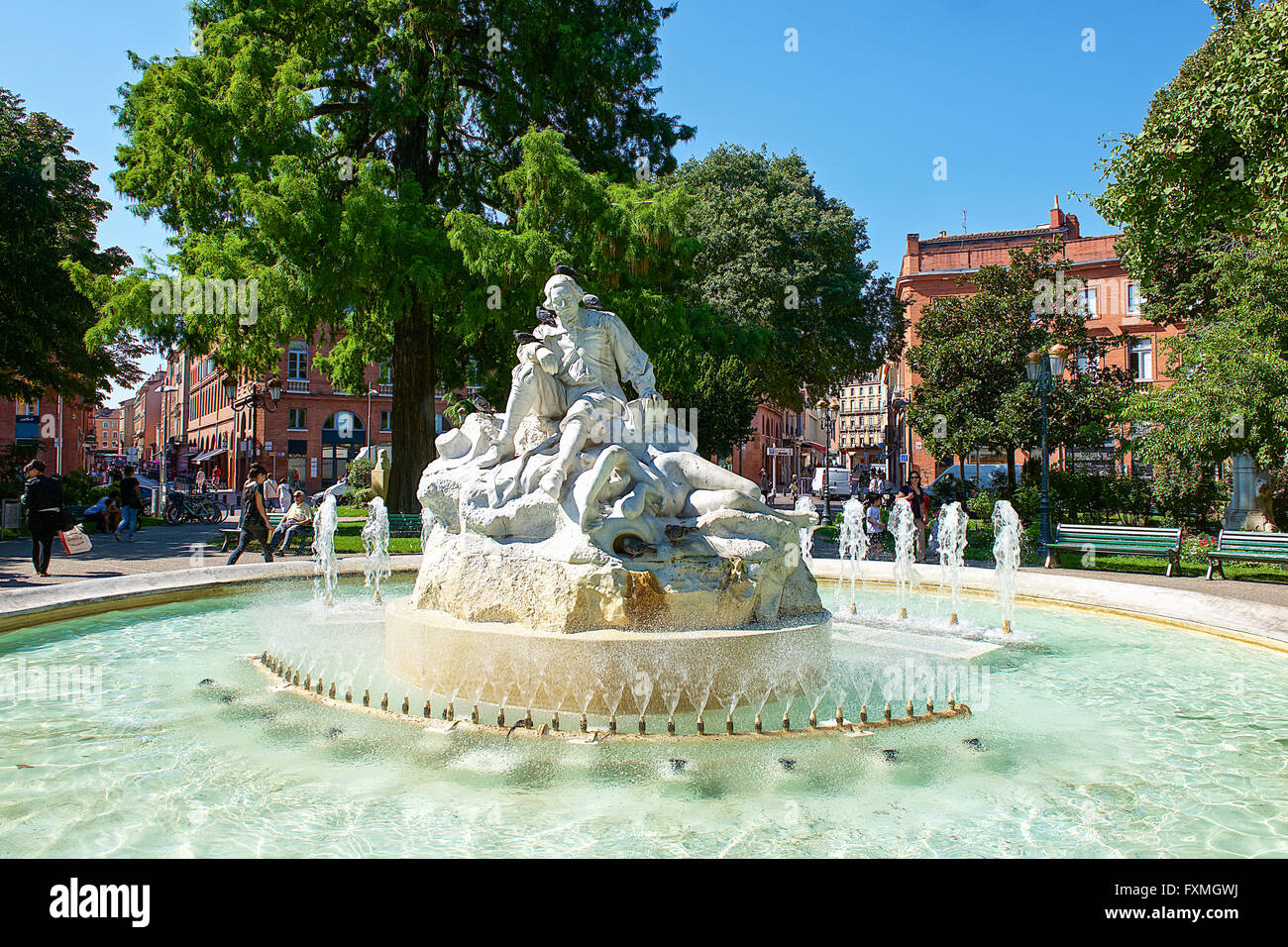 Statua di P. Goudouli a Wilson Square, Toulouse, Francia Foto Stock