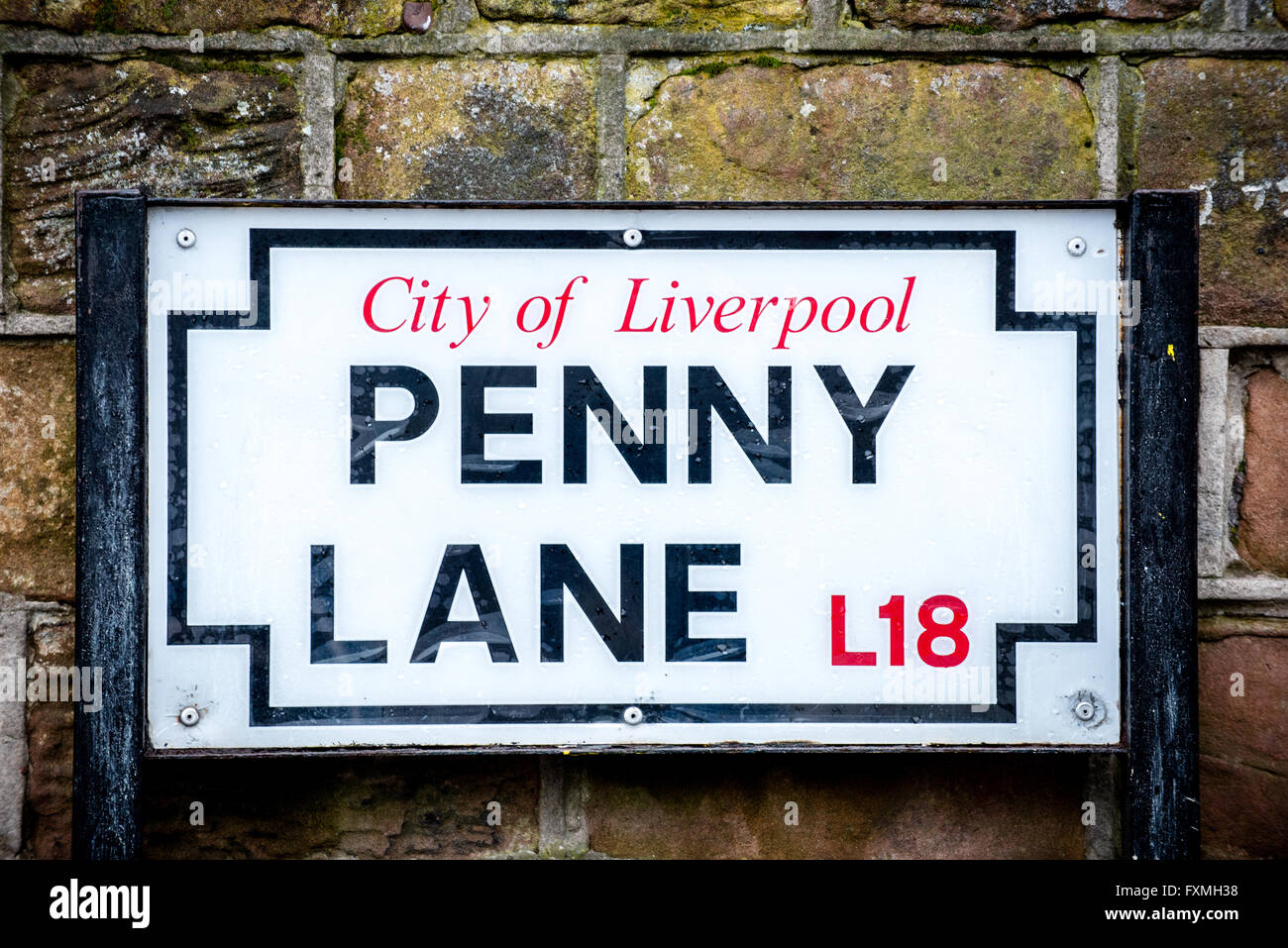 Penny Lane strada segno al fondo di Penny Lane Liverpool. Foto Stock