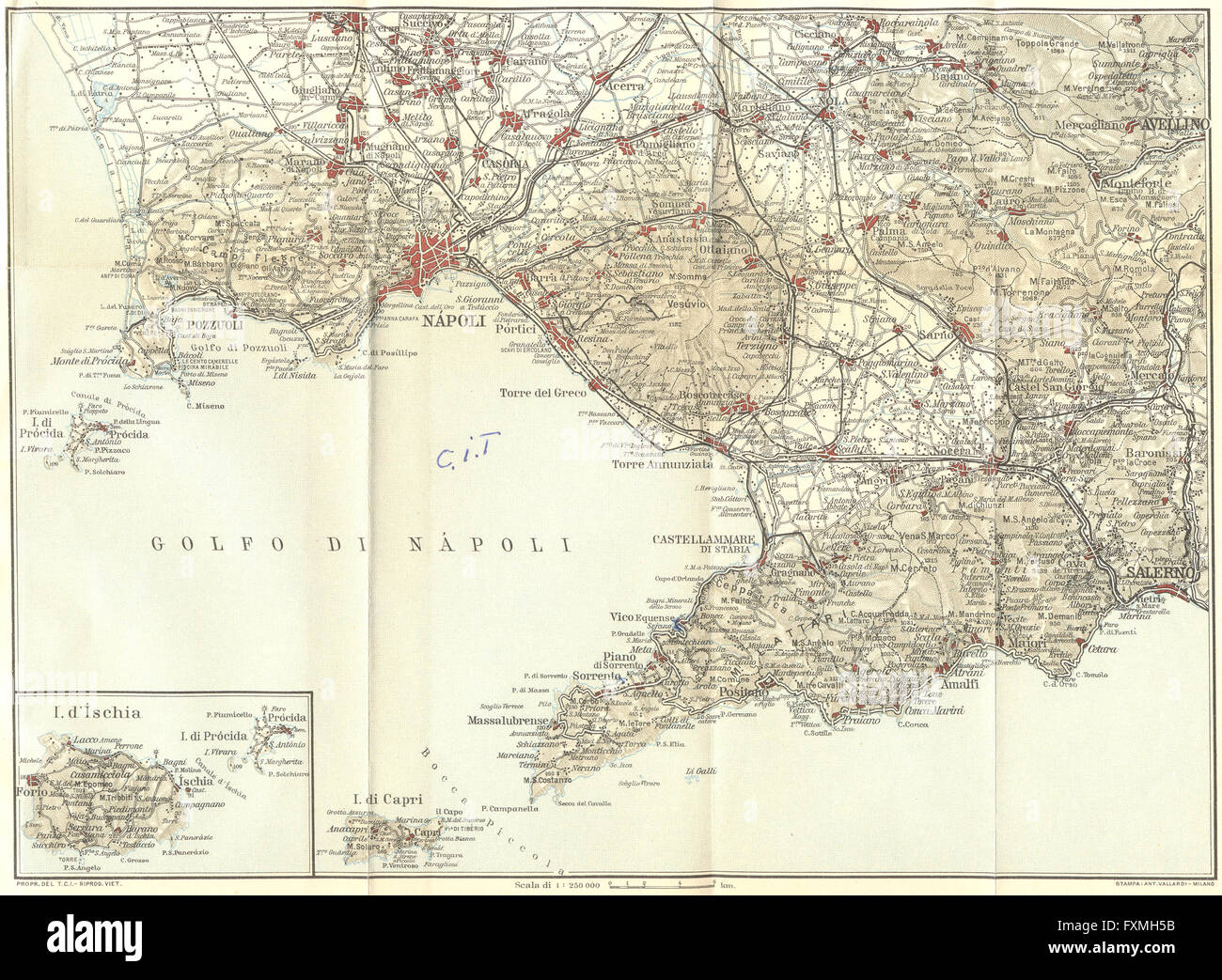 Italia: Golfo di Napoli, 1925 Vintage map Foto Stock