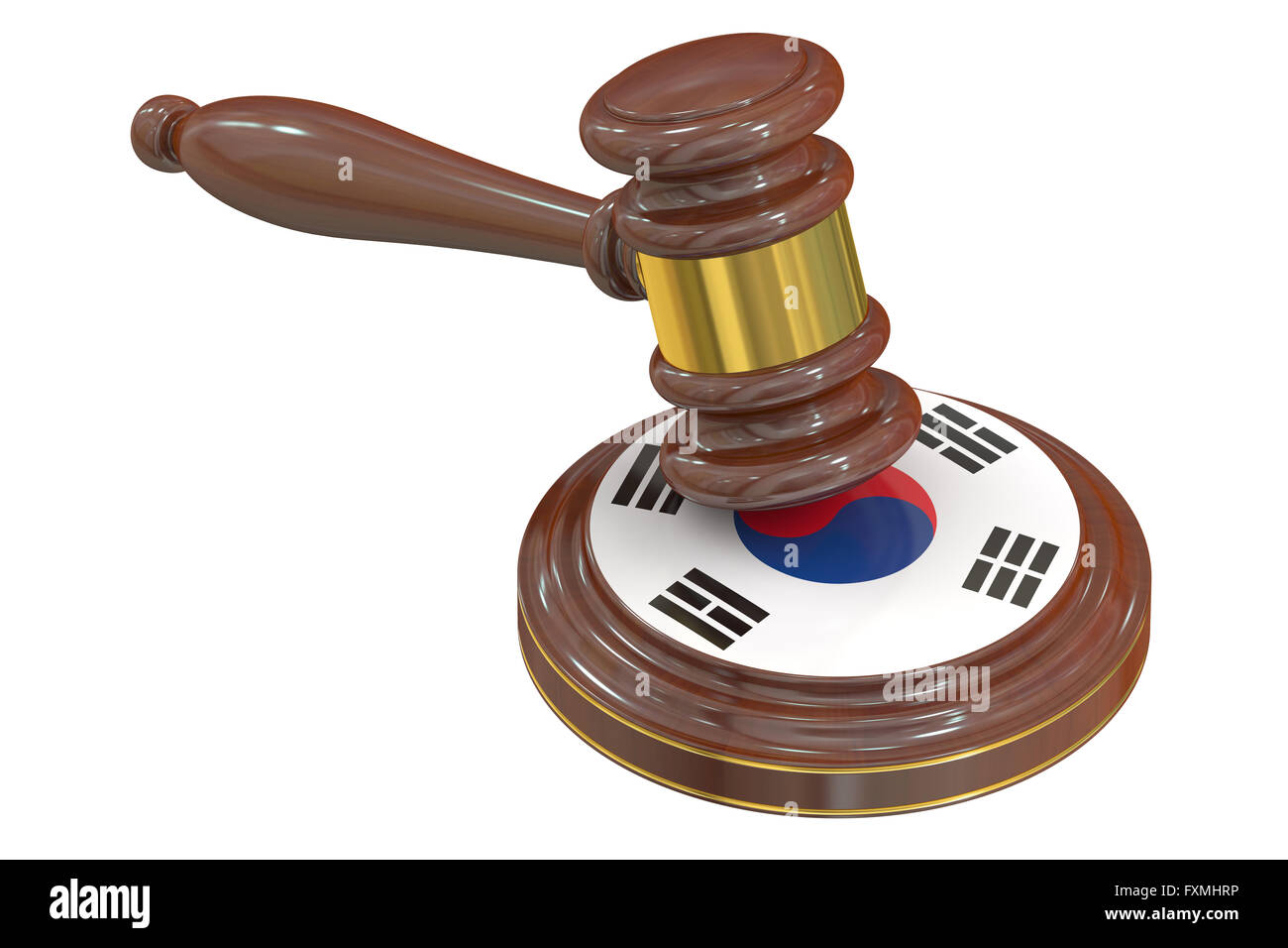 Martello di legno con Bandiera della Corea del Sud, rendering 3D Foto Stock