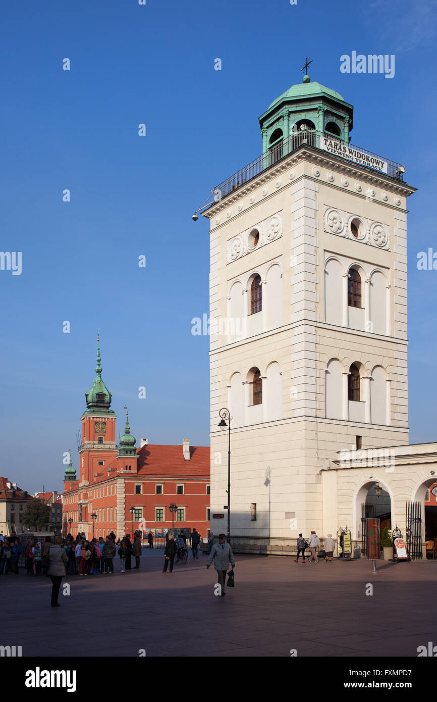 La Polonia, la città di Varsavia, Città Vecchia, visualizzazione di terrazza, punto di vista, vantage point, torre della chiesa di Sant'Anna, il Castello Reale Foto Stock