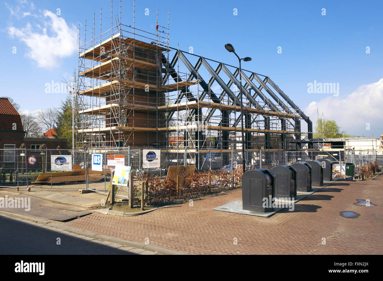 Sito di costruzione di una nuova chiesa nel villaggio olandese di Hoek in Zeeland Foto Stock