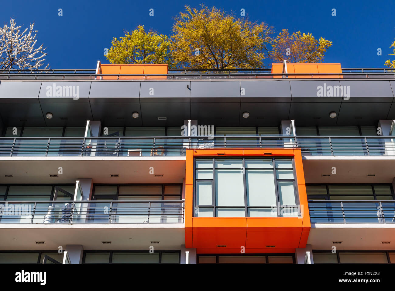 Parete del moderno edificio di appartamenti a Vancouver, BC, Canada Foto Stock