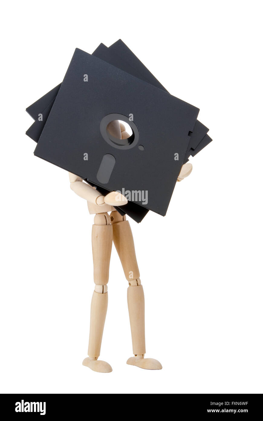 Il burattino di legno porta i supporti per lo storage dei dati, 5,25 pollici flopppies Foto Stock