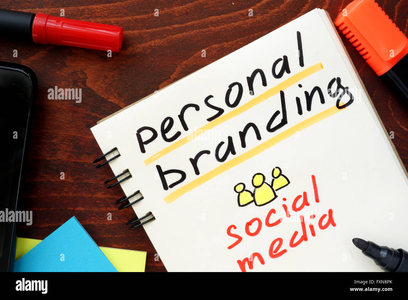 Personal Branding scritto in un notebook. Social media concetto. Foto Stock