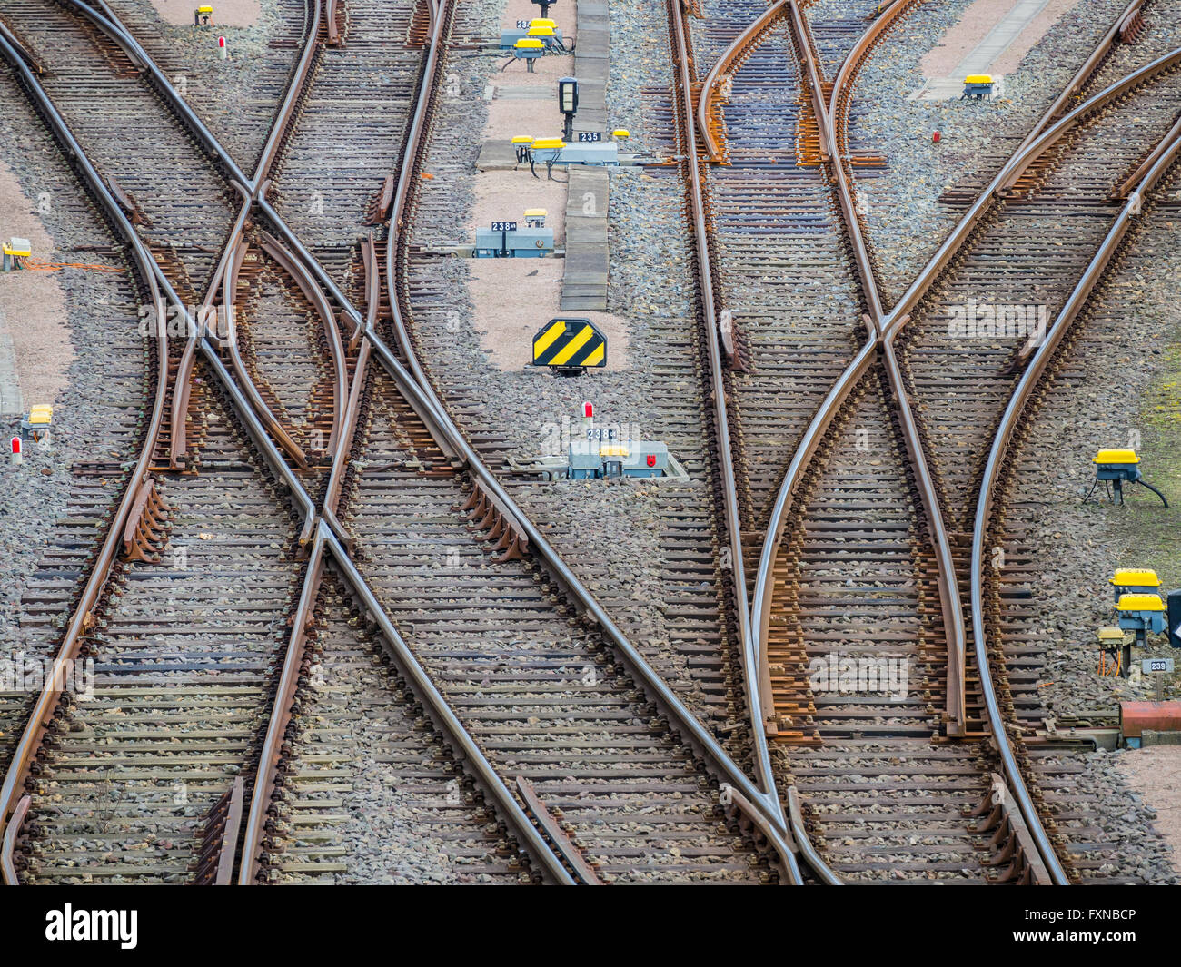 Interruttori ferroviaria, molteplici direzioni, dal porto di Amburgo, Germania Foto Stock