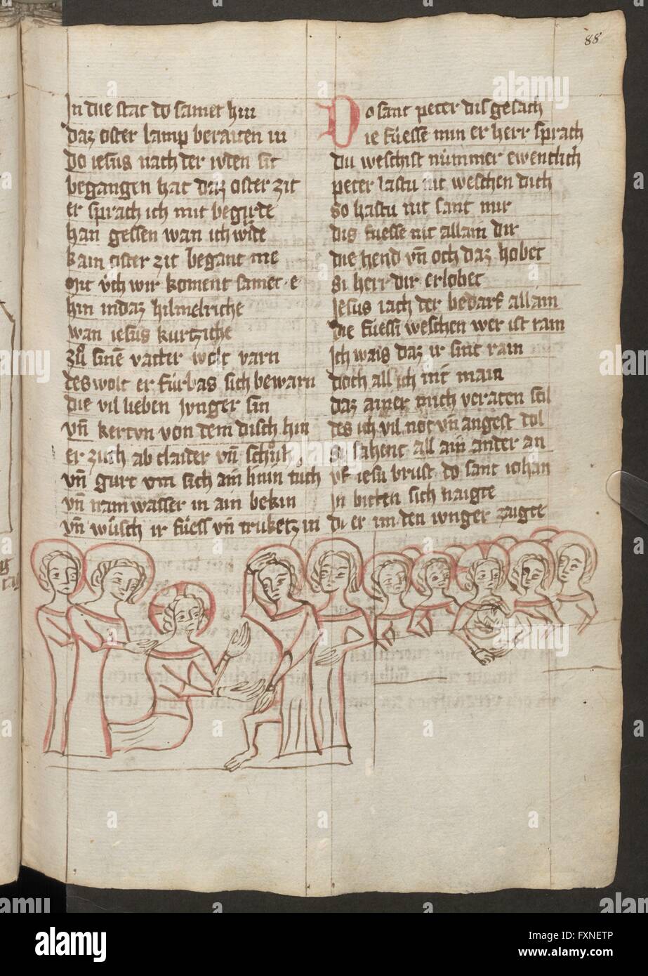 Cod. 2841, fol. 88r: Saelden Hort und Katharinenlegende: Fußwaschung - Letztes Abendmahl Foto Stock