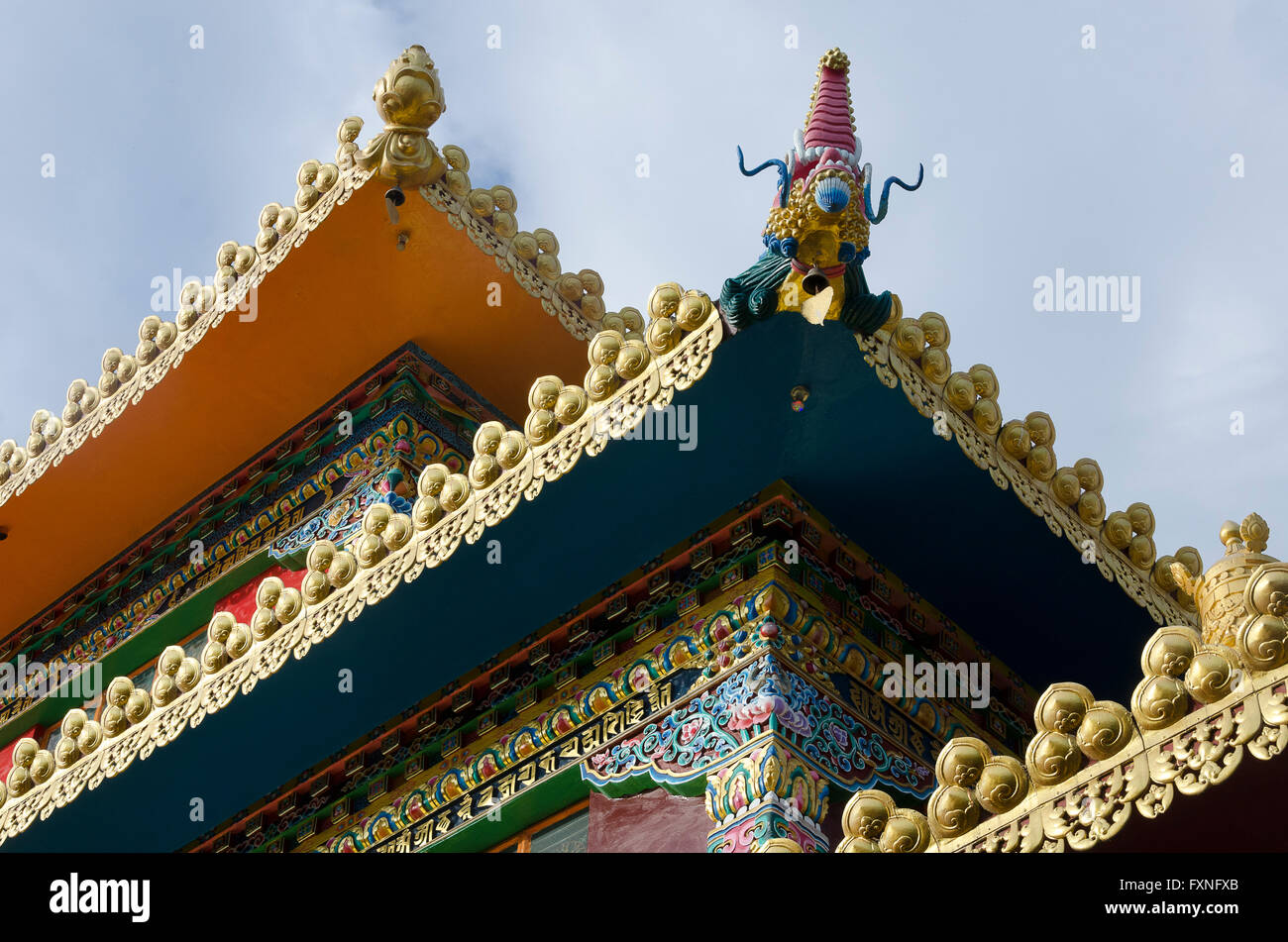 Tempio buddista, McLeod Ganj, Dharamshala, Distict Kangra, Himachal Pradesh, India. Foto Stock