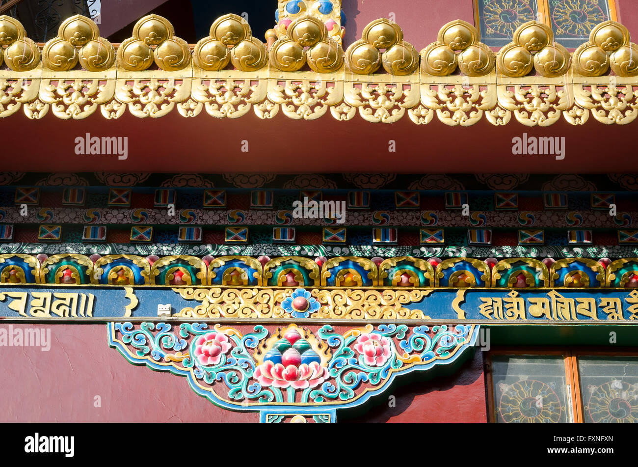 Tempio buddista, McLeod Ganj, Dharamshala, Distict Kangra, Himachal Pradesh, India. Foto Stock