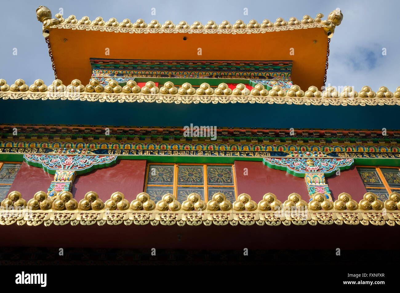 Tempio buddista, McLeod Ganj, Dharamshala, Distict Kangra, Himachal Pradesh, India. Foto Stock