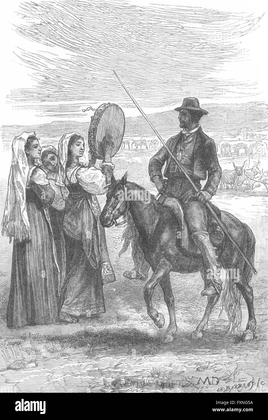 Italia: contadini della campagna romana, antica stampa c1885 Foto Stock