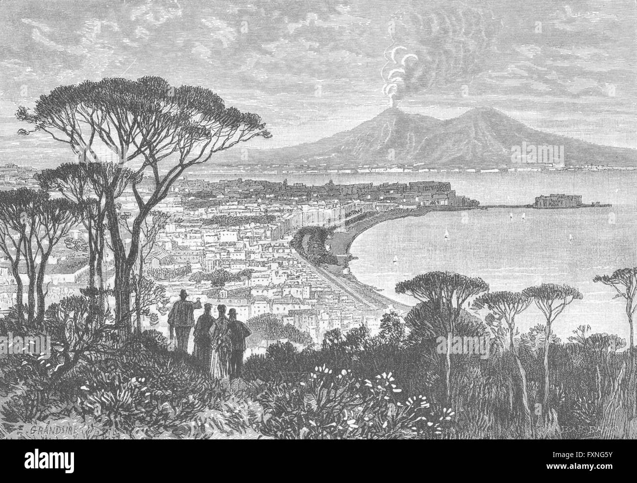 Italia : Napoli antica stampa c1885 Foto Stock