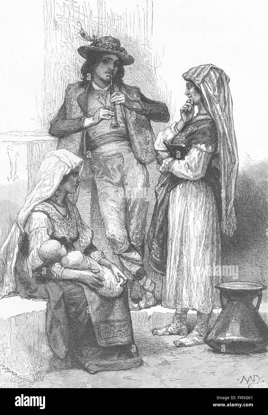 Italia: i contadini di Abruzzos, antica stampa c1885 Foto Stock