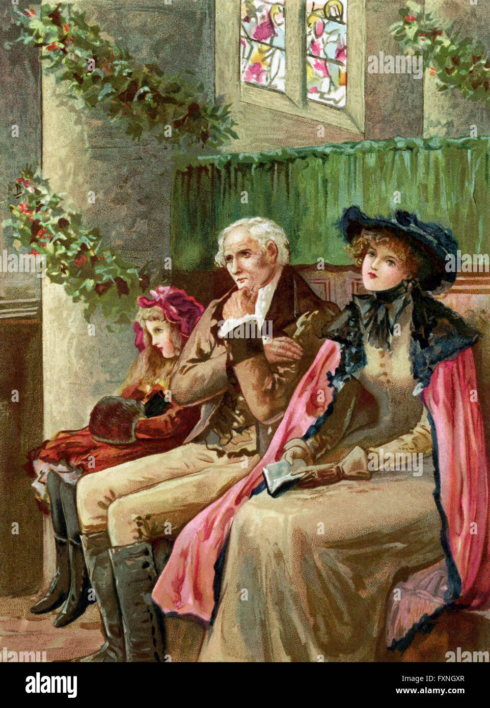 Questa illustrazione di una famiglia in un pew in chiesa accompagnato Phillips Brooks le poesie (c. 1886) dalla Phillips Brooks (1893). Il poema si legge: Oh benedica il nostro Dio voi persone e fare in modo che la voce della sua lode essere ascoltato. Foto Stock