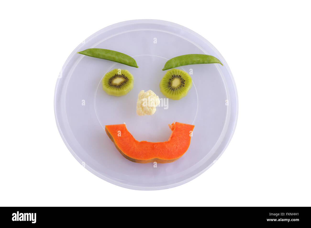 Totale facce vegetale cartoon su sfondo bianco Foto Stock