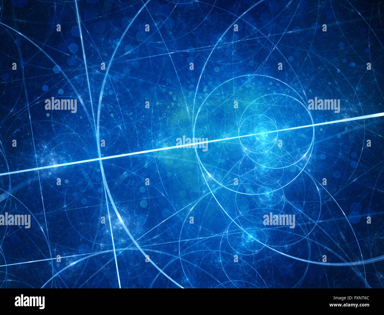 Blu brillante cerchi di Euclide frattale con particelle. Geomety. Generata da computer sfondo astratto Foto Stock