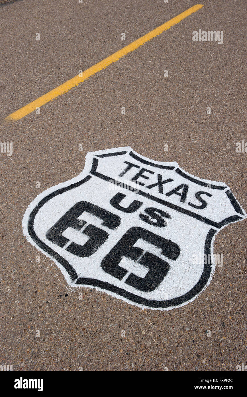 La segnaletica stradale per la Storica Route 66 in Texas, Stati Uniti d'America Foto Stock