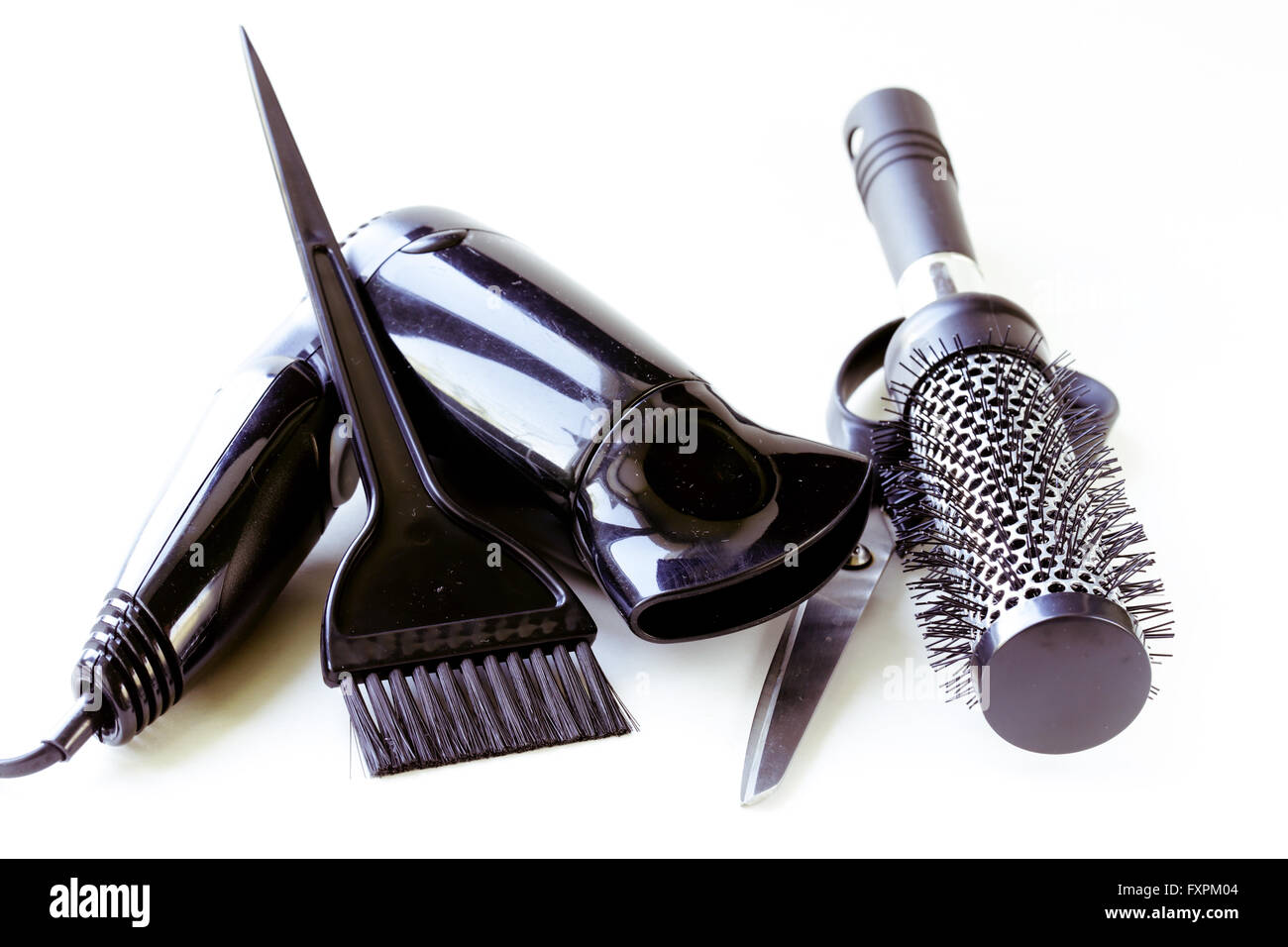Strumenti per parrucchieri (asciugacapelli,forbici,pettini) Foto Stock