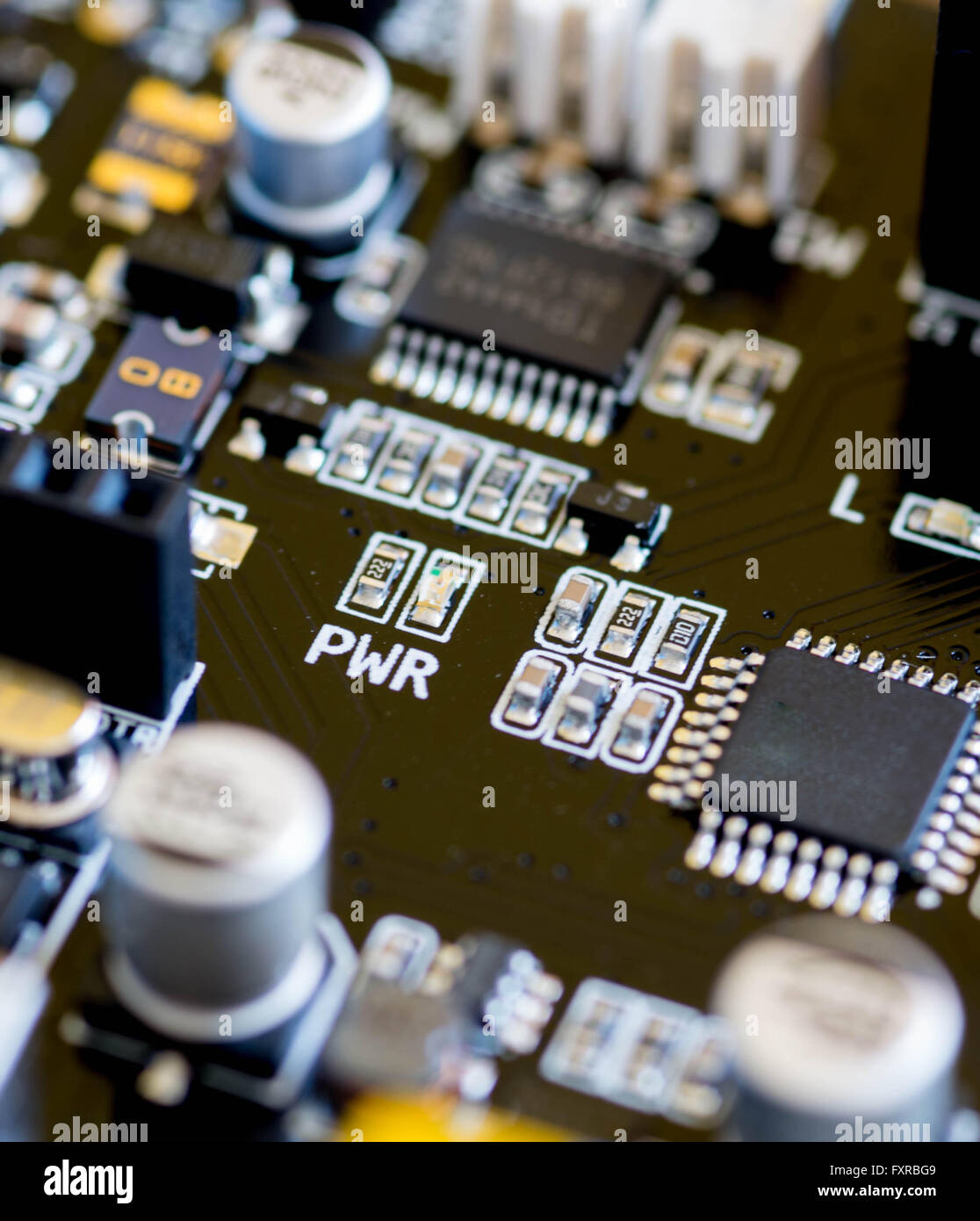 Scheda a circuito elettronico close up o scheda di circuito stampato (PCB) Foto Stock
